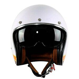 TCMT Adult Vintage Retro White Stripped 3/4 Open Face DOT Motorcycle Helmet (M)